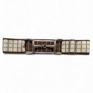 NWT Luxequine Equestrian Brown & Tan Check Belt w/Silver Snaffle Bit Buckle